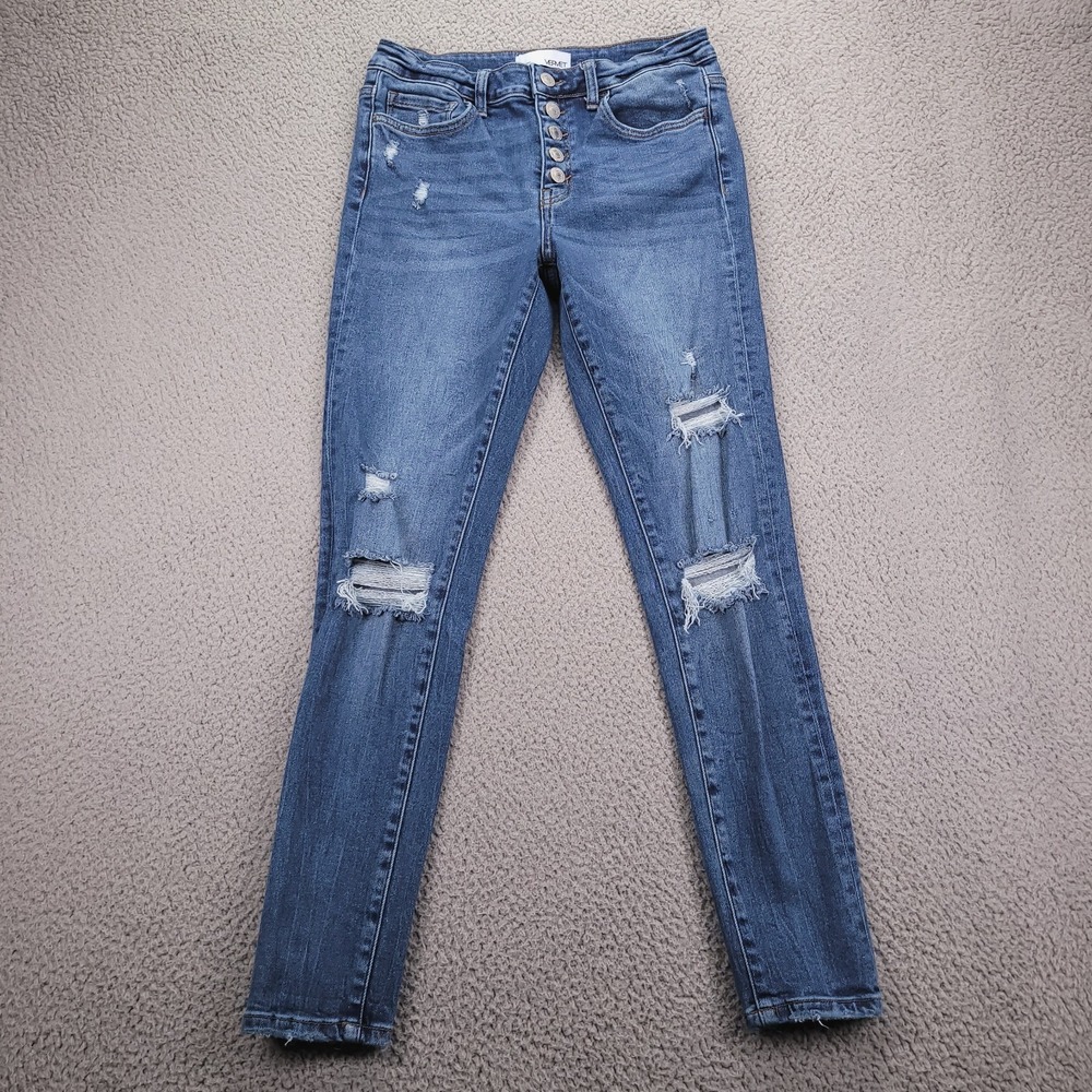 VERVET Jeans Womens 28 Blue Skinny Mid Rise Button Fly Distressed VT971